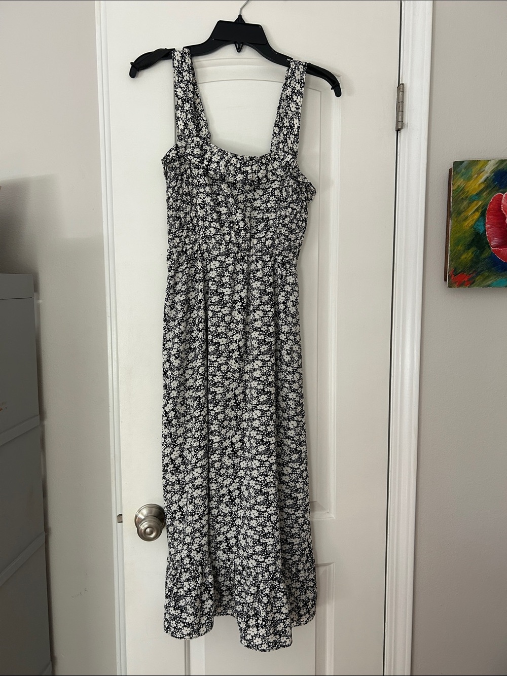 Heartloom Black & White Floral Square-Neck Midi Dress